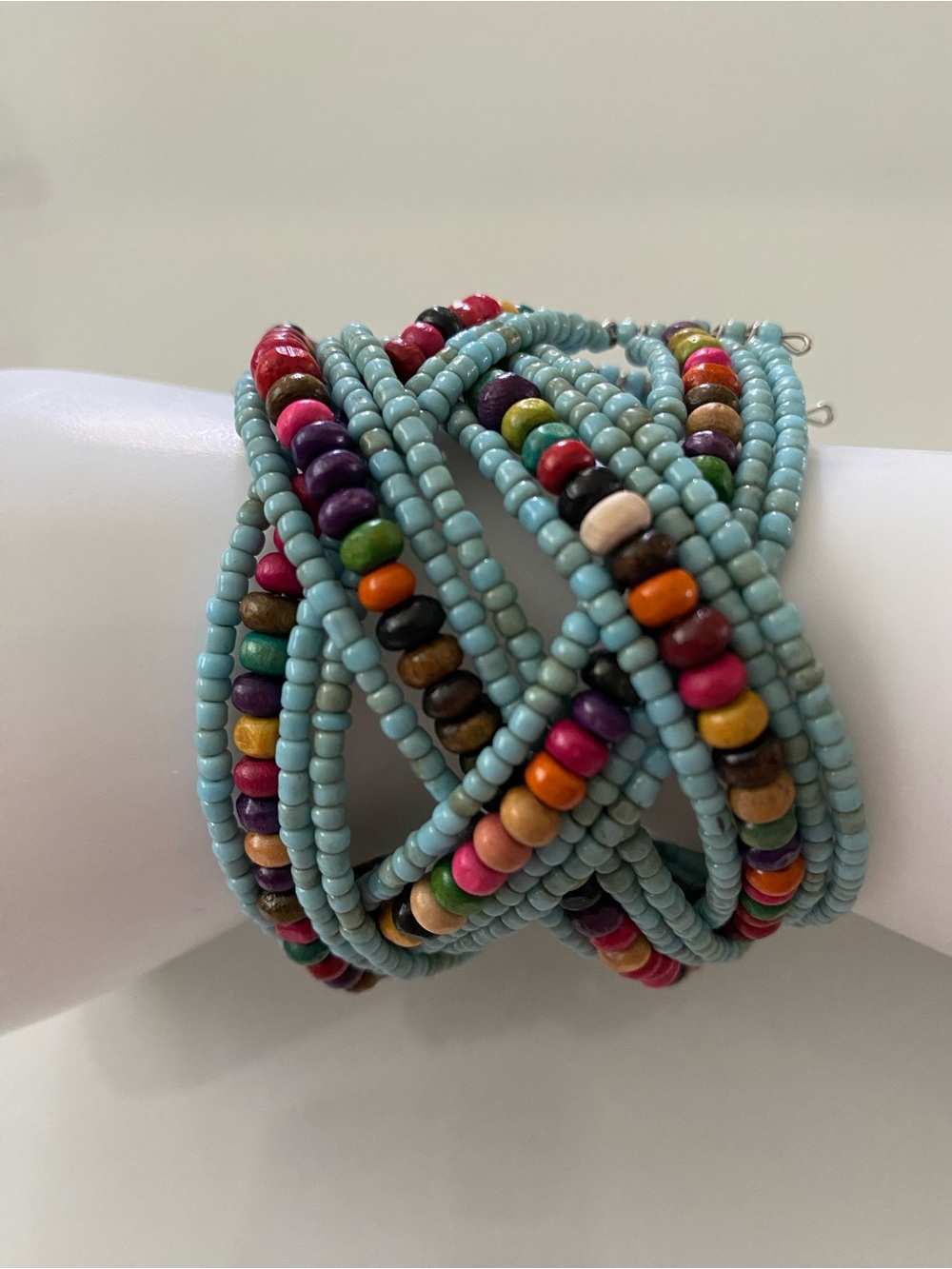 Two Multicolored Beaded Wrap Bracelets - Turquoise & Coral - Picture 8 of 11